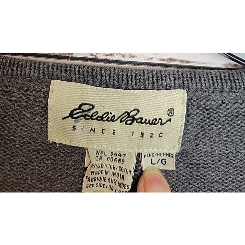 Eddie Bauer Gray V-Neck Knit Long Sleeve Pullover Sweater Men's Size Large - Picture 3 of 7